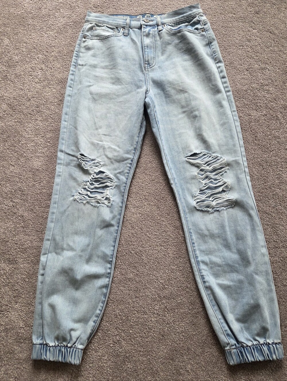 High Rise Distressed Denim Jogger Jeans